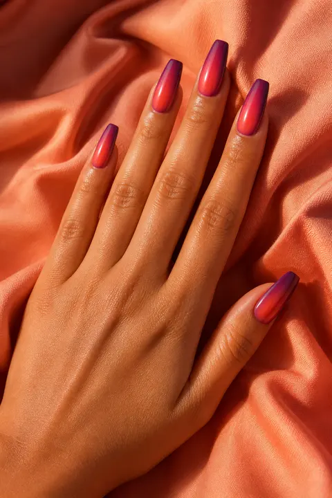Sunset Aura Coffin Nails in Red and Violet