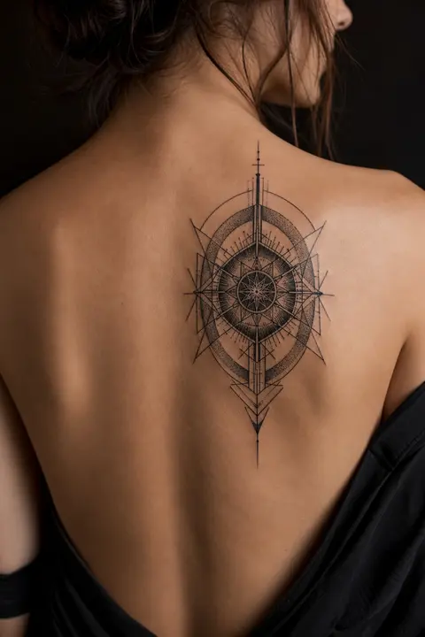 Blackwork Geometric Pattern Tattoo: Shoulder Blade Placement