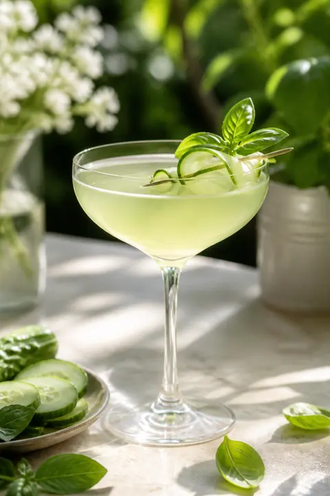 Cucumber Basil Gimlet in Garden Light