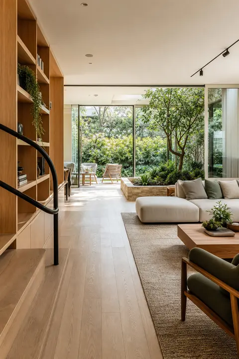 Indoor-Outdoor Living Room Facing a Garden