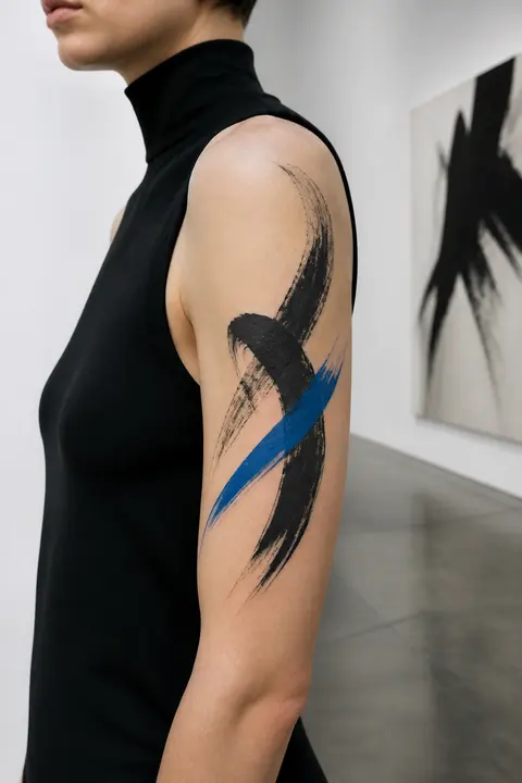 Black and Blue Brushstroke Arm Tattoo
