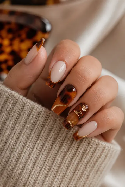 Soft Coffin Caramel Tortoiseshell Manicure