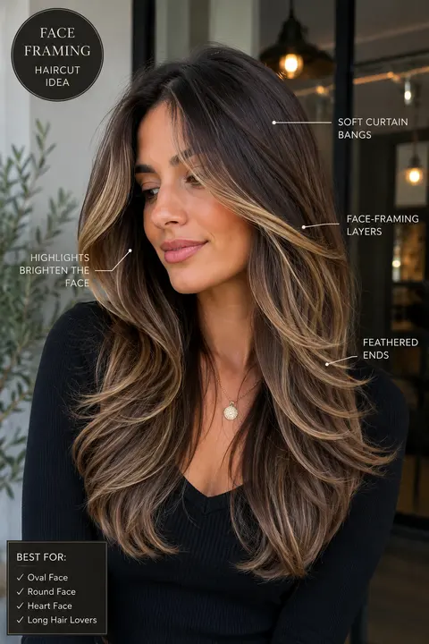 Face-Framing Haircut with Curtain Bangs and Layers