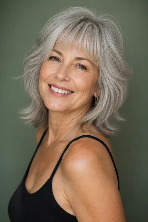 Layered Silver Shag with Wispy Bangs