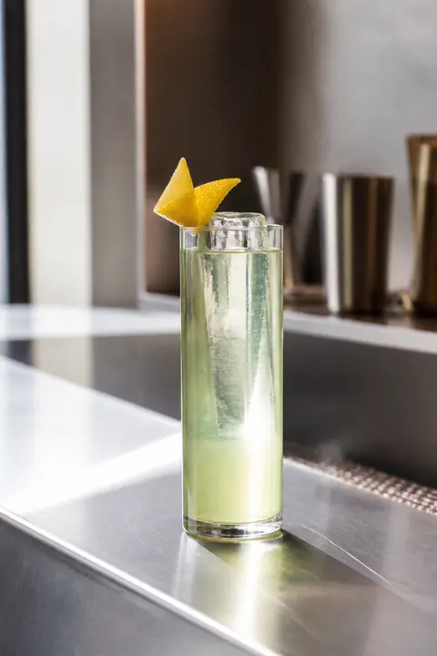 Green Tea Highball with Lemon Twist
