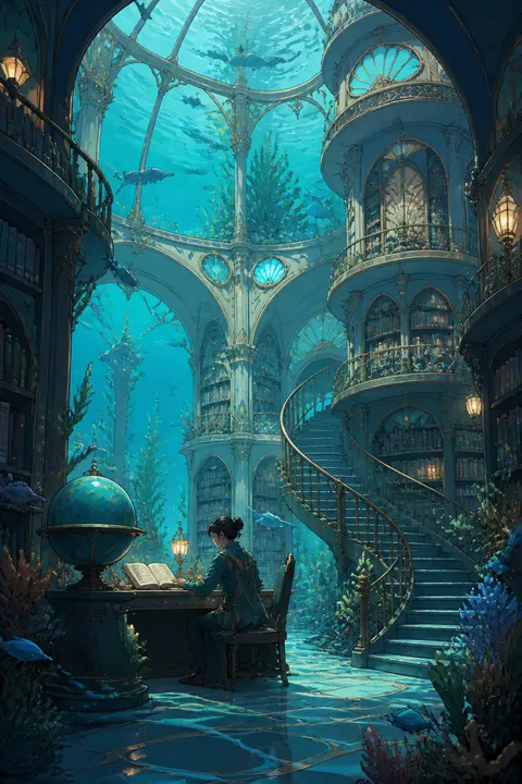 Cel-Shaded Art: Underwater Library