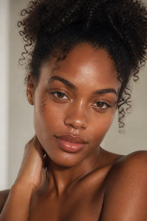 Realistic No-Makeup Makeup on Deep Skin and Curls