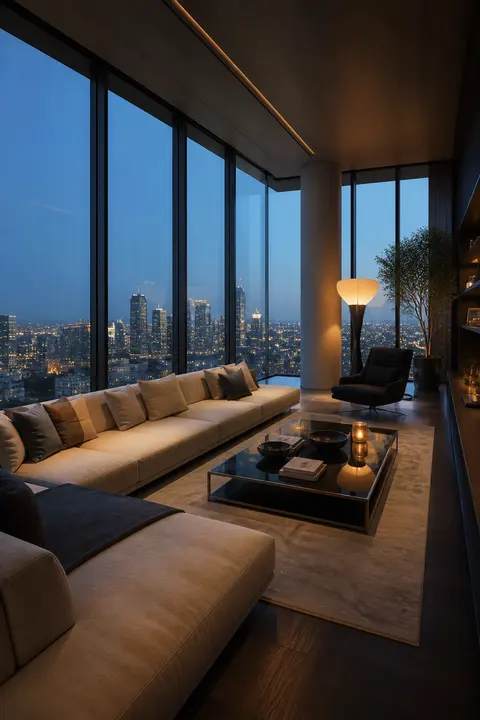 Nighttime Penthouse Lounge Above the City