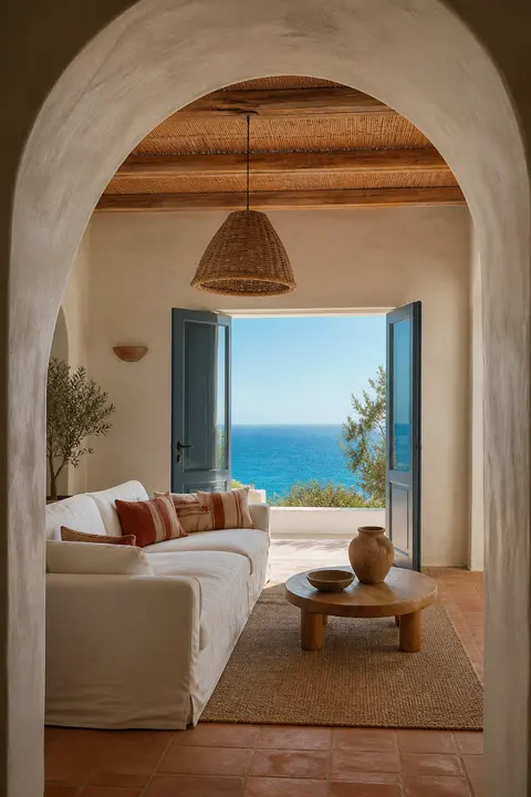 Mediterranean Villa Living Room with Sea Views