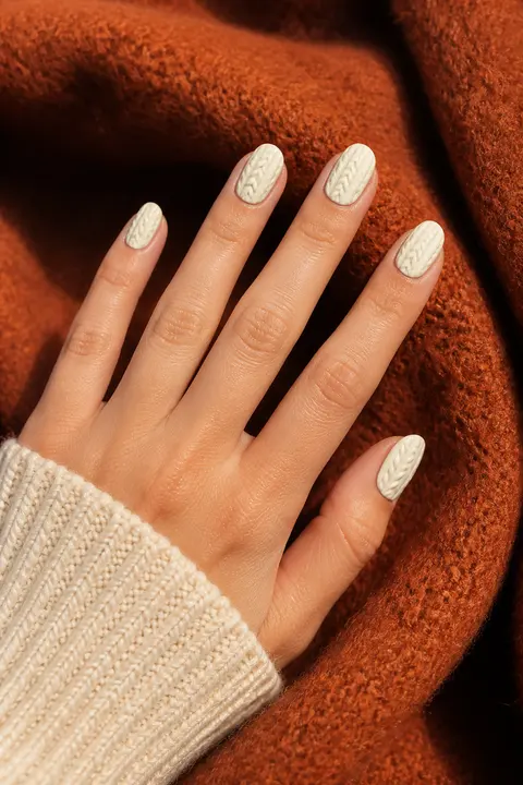 Ivory Cable-Knit Embossed Nails