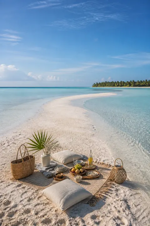 Quiet Picnic at Maldives Lagoon Sandbar