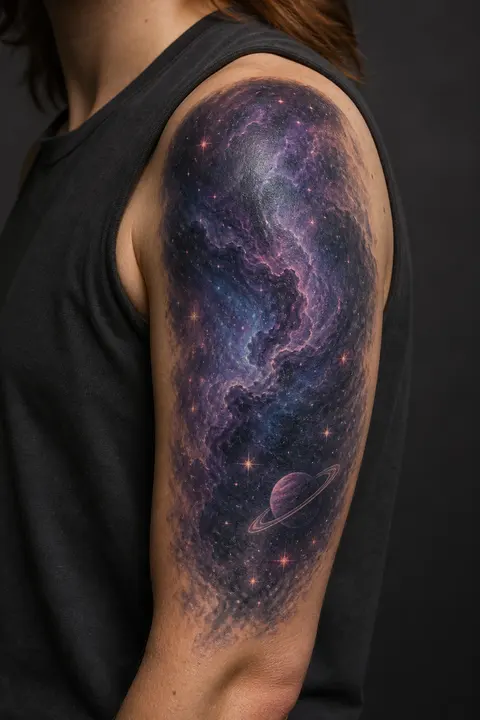 Cosmic Nebula Shoulder Tattoo