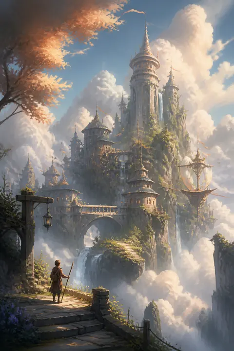 Fantasy Cloud Village as Painterly Concept Art