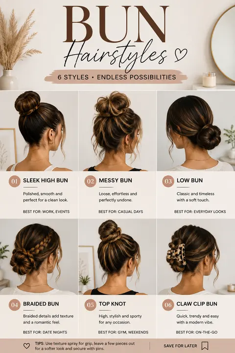 6 Bun Hairstyles for Work, Weekends & On-the-Go