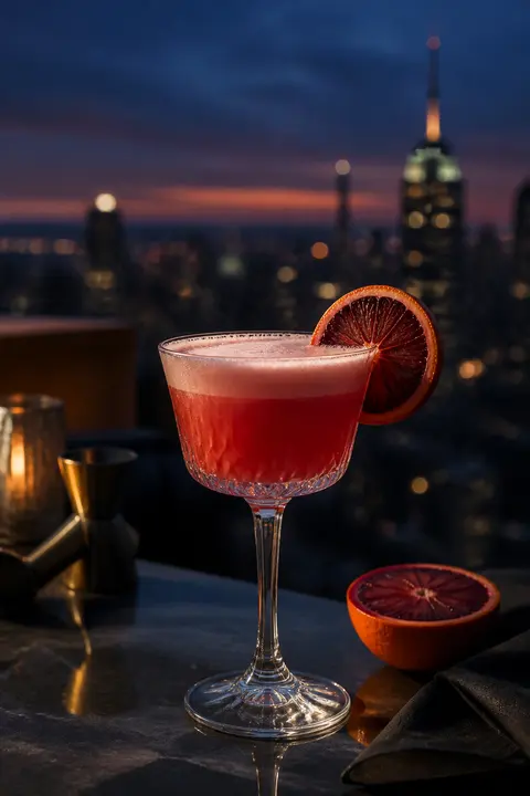 Blue-Hour Rooftop Blood Orange Gin Sour