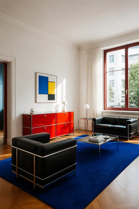 Bauhaus Living Room with a Cobalt Rug