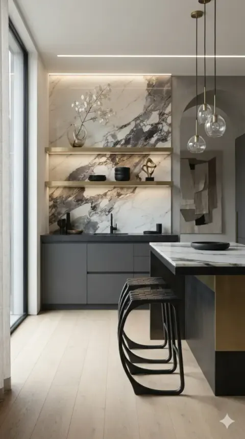 Modern Marble & Brass Kitchen