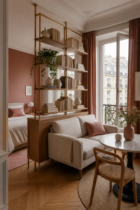 Paris Studio Divided by an Open Bookcase