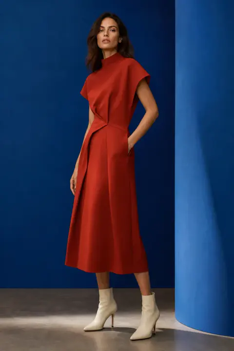 Rust Dress Against Cobalt Walls