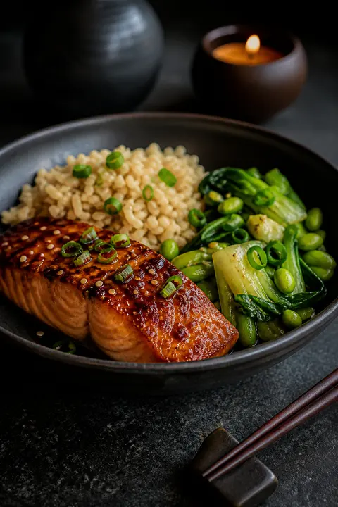 Miso Glazed Salmon with Bok Choy and Rice