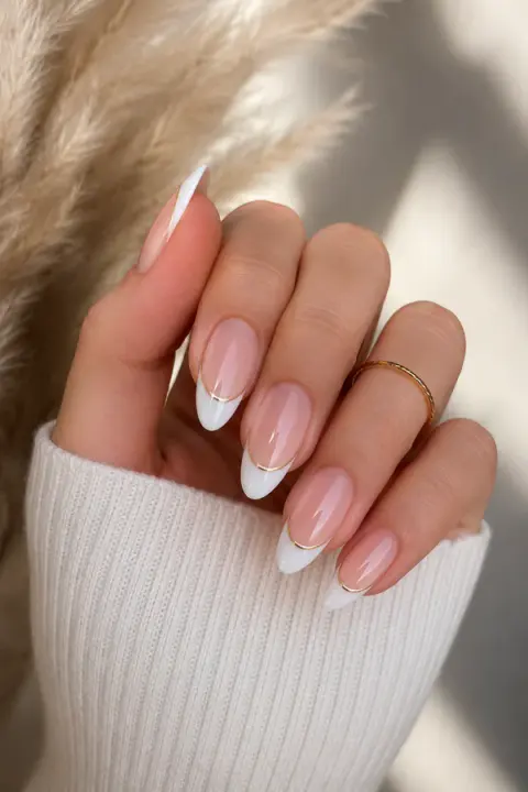 French Tip Nails with Gold Accents