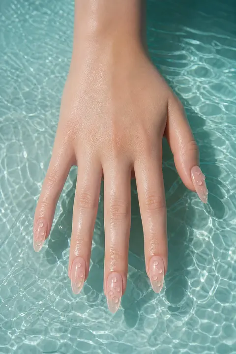 Clear Stiletto Nails with Water Droplets