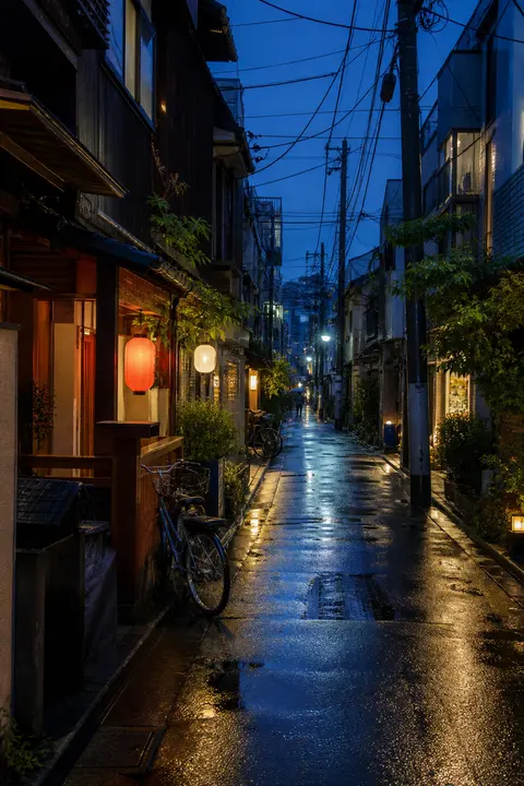 Tokyo Alley Glowing After the Rain