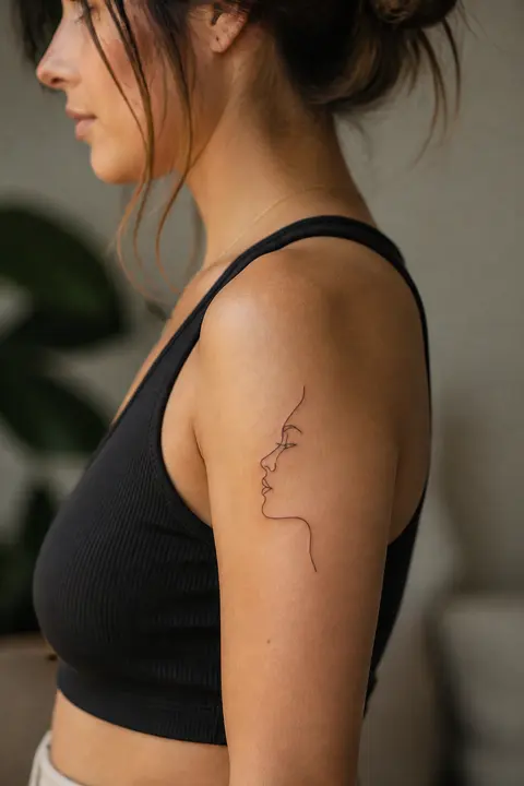 Upper Arm Minimal Single-line Profile Tattoo
