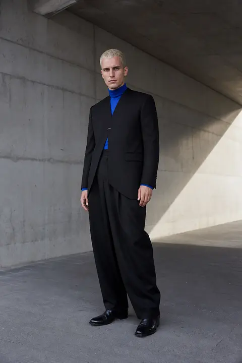 Black Suit with a Cobalt Roll-Neck