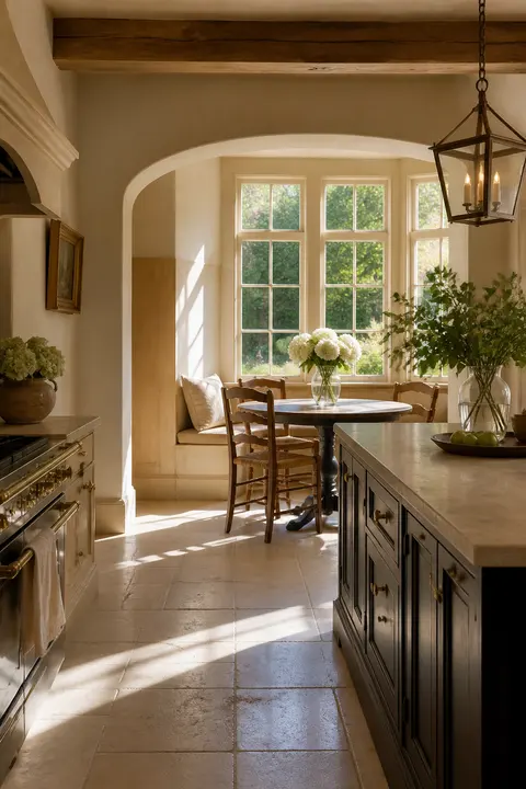 French Limestone Kitchen: Window Breakfast Nook