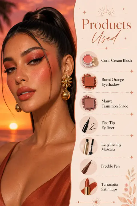 Sunset Coral Makeup With Terracotta Lips