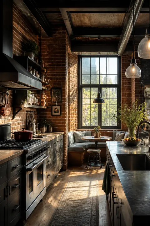 Brick & Steel Kitchen: Window Breakfast Nook