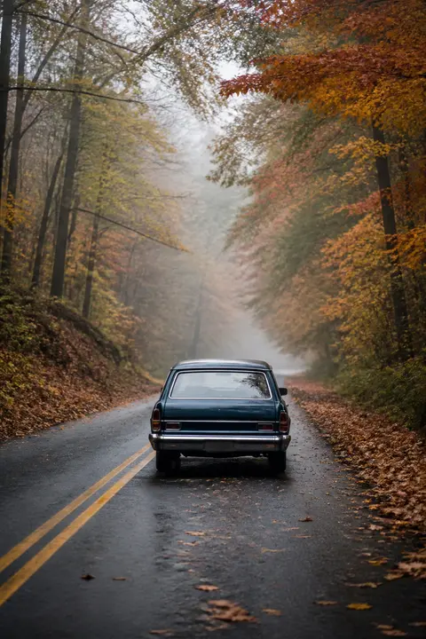 Autumn Road Through a New England Forest