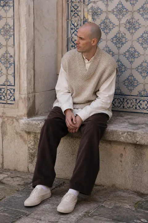 Cream Textured Knit with Chocolate Trousers