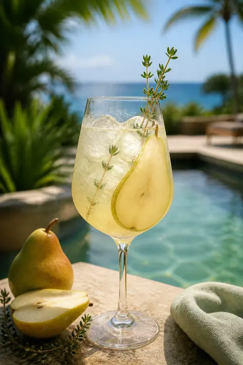 Tropical Poolside Pear and Thyme Fizz