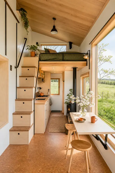 Tiny House Interior with a Sleeping Loft