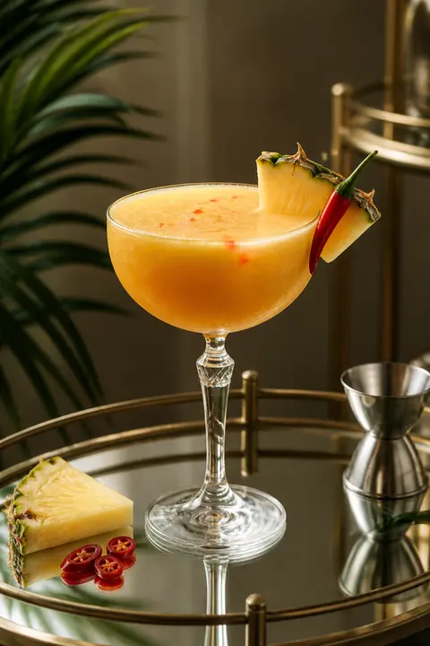 Pineapple Chili Daiquiri on a Minimal Home Bar Cart