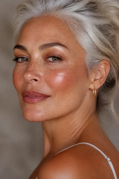 Silver Hair — Bronze Sun-Kissed Freckles