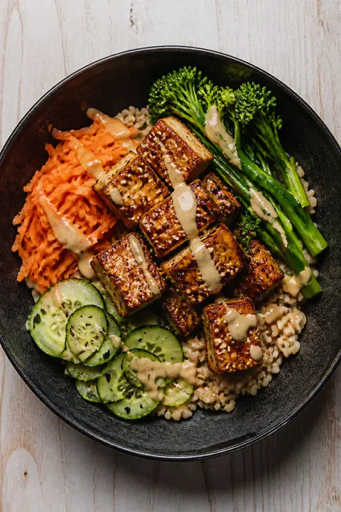 Crispy Sesame Tofu Rice Bowl