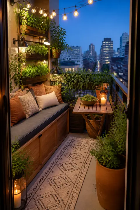 Tiny City Balcony with a Garden Bench