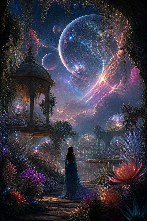 Matte Painting of Cosmic Botanical Garden