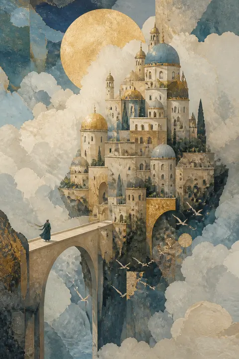 Fantasy Cloud Village in Digital Collage