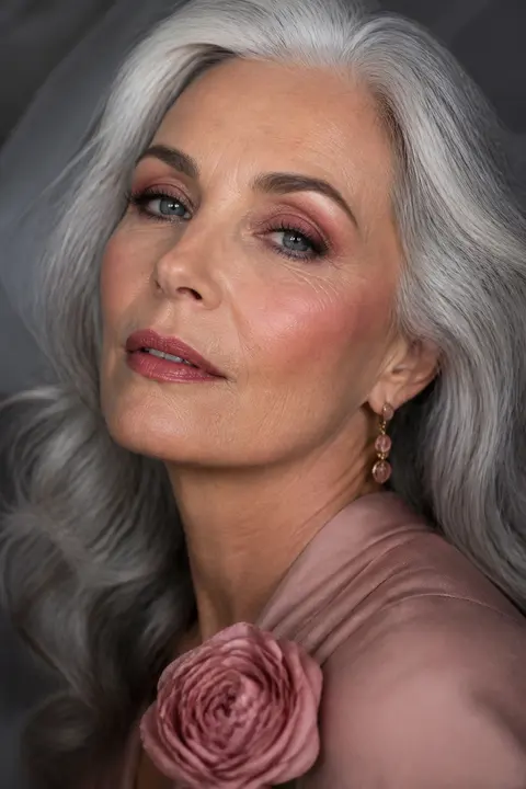 Silver Hair — Rose Monochrome Makeup