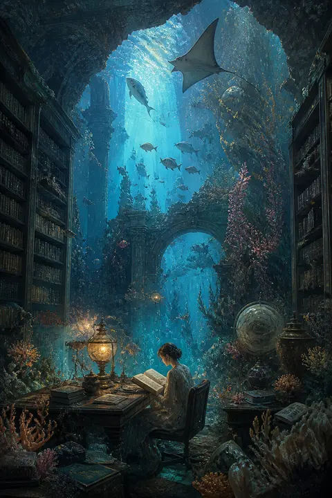 Digital Collage of Underwater Library