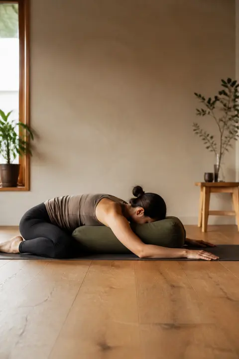 Restorative Child Pose with a Bolster