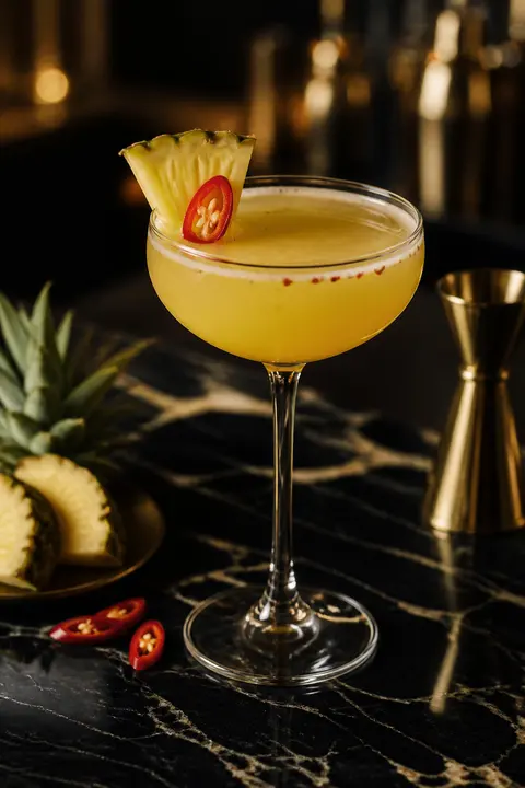 Pineapple Chili Daiquiri at a Moody Marble Bar