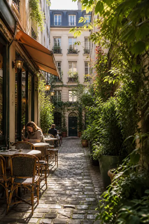 Paris Hidden Courtyard Café on a Quiet Morning