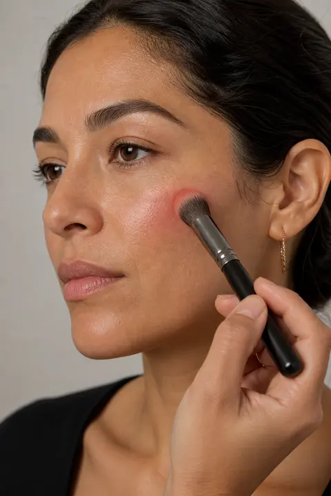 Coral Cream Blush Applied to the Cheeks