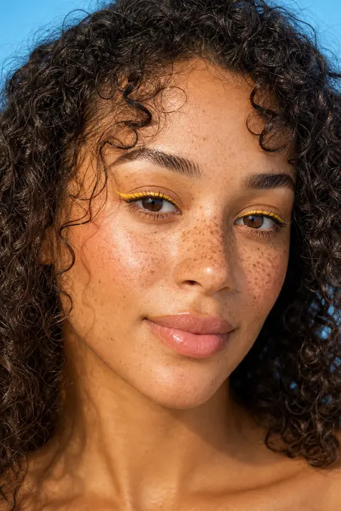 Sunflower Yellow Liner on Freckled Skin