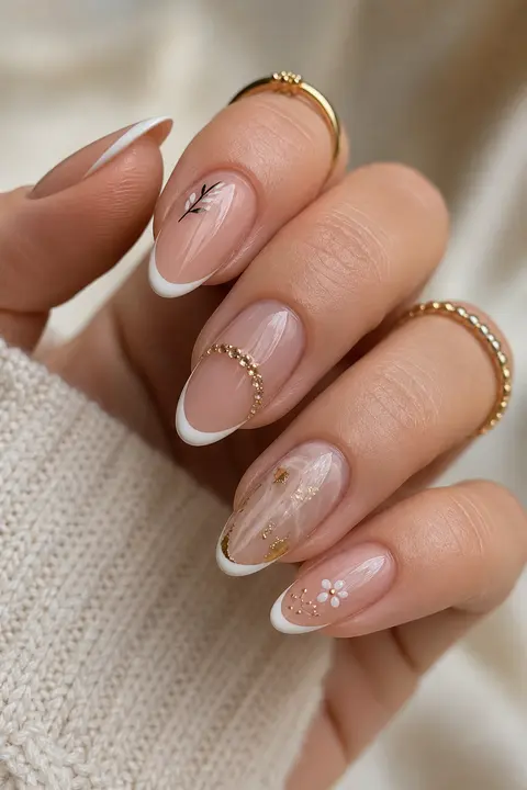 Micro French Tips for Long Oval Nails